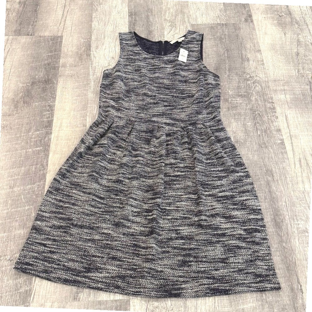 LOFT Textured Knit Sleeveless Fit & Flare Dress 12 Navy White 15652416